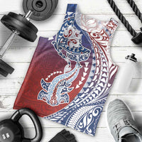 Hawaiian Manta Ray and Hammerhead Shark Tribal Tattoo Men Tank Top with Polynesian Tribal Pattern Hawaii Flag Color LT03 - Polynesian Pride