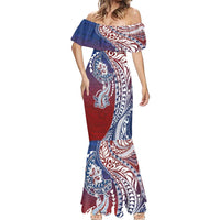 Hawaiian Manta Ray and Hammerhead Shark Tribal Tattoo Mermaid Dress with Polynesian Tribal Pattern Hawaii Flag Color LT03 - Polynesian Pride
