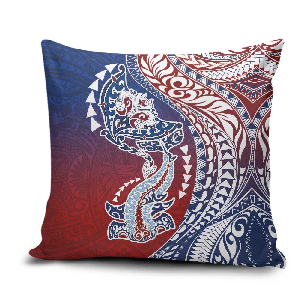 Hawaiian Manta Ray and Hammerhead Shark Tribal Tattoo Pillow Cover with Polynesian Tribal Pattern Hawaii Flag Color LT03 Multicolor - Polynesian Pride
