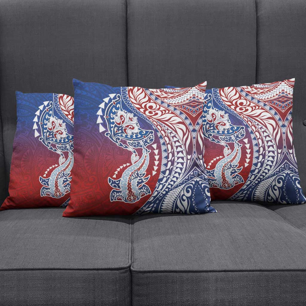 Hawaiian Manta Ray and Hammerhead Shark Tribal Tattoo Pillow Cover with Polynesian Tribal Pattern Hawaii Flag Color LT03 - Polynesian Pride