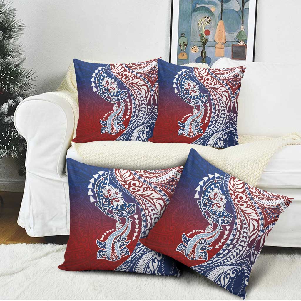 Hawaiian Manta Ray and Hammerhead Shark Tribal Tattoo Pillow Cover with Polynesian Tribal Pattern Hawaii Flag Color LT03 - Polynesian Pride