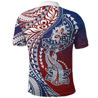 Hawaiian Manta Ray and Hammerhead Shark Tribal Tattoo Polo Shirt with Polynesian Tribal Pattern Hawaii Flag Color LT03 - Polynesian Pride