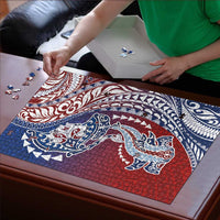 Hawaiian Manta Ray and Hammerhead Shark Tribal Tattoo Puzzle with Polynesian Tribal Pattern Hawaii Flag Color LT03 - Polynesian Pride