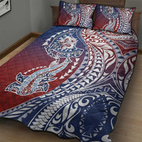 Hawaiian Manta Ray and Hammerhead Shark Tribal Tattoo Quilt Bed Set with Polynesian Tribal Pattern Hawaii Flag Color LT03 - Polynesian Pride