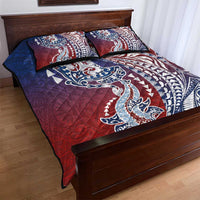Hawaiian Manta Ray and Hammerhead Shark Tribal Tattoo Quilt Bed Set with Polynesian Tribal Pattern Hawaii Flag Color LT03 - Polynesian Pride