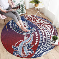 Hawaiian Manta Ray and Hammerhead Shark Tribal Tattoo Round Carpet with Polynesian Tribal Pattern Hawaii Flag Color LT03 - Polynesian Pride