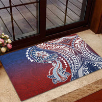 Hawaiian Manta Ray and Hammerhead Shark Tribal Tattoo Rubber Doormat with Polynesian Tribal Pattern Hawaii Flag Color LT03 - Polynesian Pride