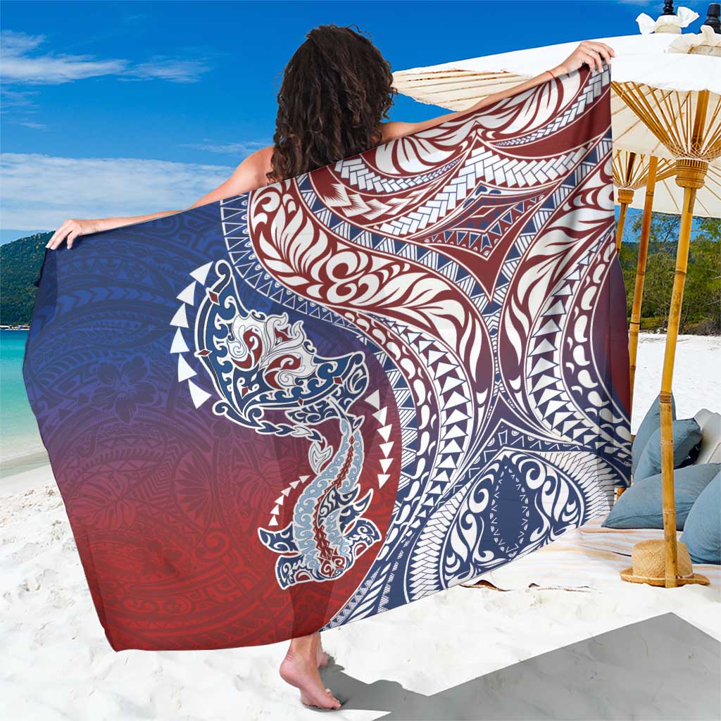 Hawaiian Manta Ray and Hammerhead Shark Tribal Tattoo Sarong with Polynesian Tribal Pattern Hawaii Flag Color LT03 One Size 44 x 66 inches Multicolor - Polynesian Pride