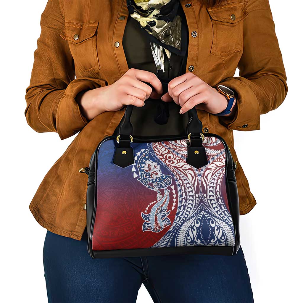 Hawaiian Manta Ray and Hammerhead Shark Tribal Tattoo Shoulder Handbag with Polynesian Tribal Pattern Hawaii Flag Color LT03 - Polynesian Pride