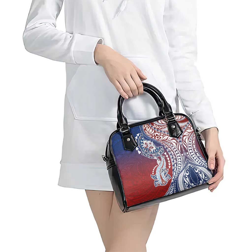 Hawaiian Manta Ray and Hammerhead Shark Tribal Tattoo Shoulder Handbag with Polynesian Tribal Pattern Hawaii Flag Color LT03 - Polynesian Pride