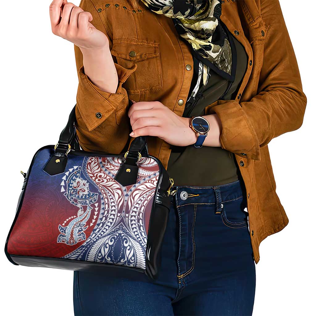 Hawaiian Manta Ray and Hammerhead Shark Tribal Tattoo Shoulder Handbag with Polynesian Tribal Pattern Hawaii Flag Color LT03 - Polynesian Pride