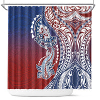 Hawaiian Manta Ray and Hammerhead Shark Tribal Tattoo Shower Curtain with Polynesian Tribal Pattern Hawaii Flag Color LT03 Multicolor - Polynesian Pride