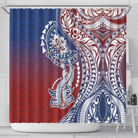 Hawaiian Manta Ray and Hammerhead Shark Tribal Tattoo Shower Curtain with Polynesian Tribal Pattern Hawaii Flag Color LT03 - Polynesian Pride