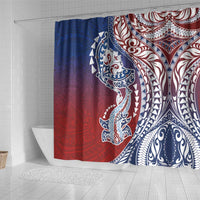 Hawaiian Manta Ray and Hammerhead Shark Tribal Tattoo Shower Curtain with Polynesian Tribal Pattern Hawaii Flag Color LT03 - Polynesian Pride