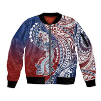 Hawaiian Manta Ray and Hammerhead Shark Tribal Tattoo Sleeve Zip Bomber Jacket with Polynesian Tribal Pattern Hawaii Flag Color LT03 Unisex Multicolor - Polynesian Pride