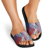Hawaiian Manta Ray and Hammerhead Shark Tribal Tattoo Slide Sandals with Polynesian Tribal Pattern Hawaii Flag Color LT03 - Polynesian Pride