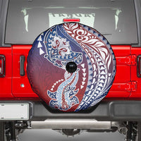 Hawaiian Manta Ray and Hammerhead Shark Tribal Tattoo Spare Tire Cover with Polynesian Tribal Pattern Hawaii Flag Color LT03 - Polynesian Pride