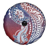 Hawaiian Manta Ray and Hammerhead Shark Tribal Tattoo Spare Tire Cover with Polynesian Tribal Pattern Hawaii Flag Color LT03 - Polynesian Pride