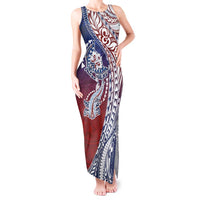 Hawaiian Manta Ray and Hammerhead Shark Tribal Tattoo Tank Maxi Dress with Polynesian Tribal Pattern Hawaii Flag Color LT03 Women Multicolor - Polynesian Pride