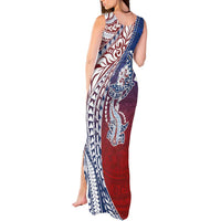 Hawaiian Manta Ray and Hammerhead Shark Tribal Tattoo Tank Maxi Dress with Polynesian Tribal Pattern Hawaii Flag Color LT03 - Polynesian Pride