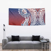 Hawaiian Manta Ray and Hammerhead Shark Tribal Tattoo Tapestry with Polynesian Tribal Pattern Hawaii Flag Color LT03 - Polynesian Pride