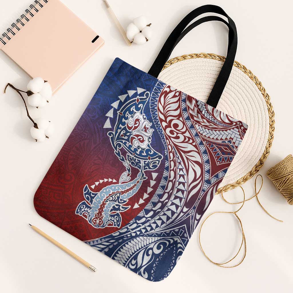 Hawaiian Manta Ray and Hammerhead Shark Tribal Tattoo Tote Bag with Polynesian Tribal Pattern Hawaii Flag Color LT03 Black Strap One Size Multicolor - Polynesian Pride