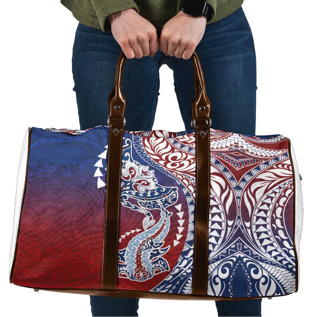 Hawaiian Manta Ray and Hammerhead Shark Tribal Tattoo Travel Bag with Polynesian Tribal Pattern Hawaii Flag Color LT03 Multicolor - Polynesian Pride