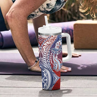 Hawaiian Manta Ray and Hammerhead Shark Tribal Tattoo Tumbler With Handle with Polynesian Tribal Pattern Hawaii Flag Color LT03 - Polynesian Pride