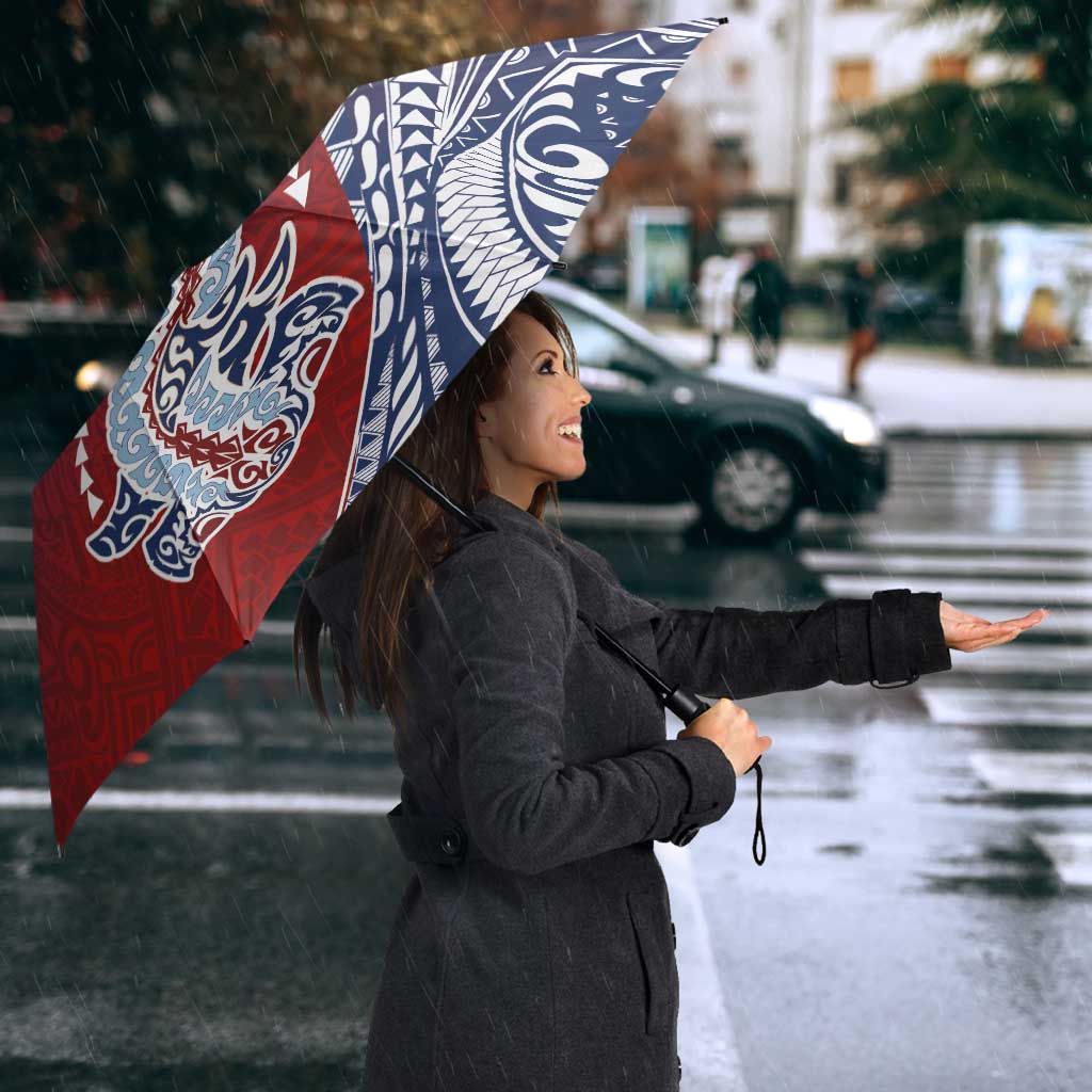 Hawaiian Manta Ray and Hammerhead Shark Tribal Tattoo Umbrella with Polynesian Tribal Pattern Hawaii Flag Color LT03 - Polynesian Pride