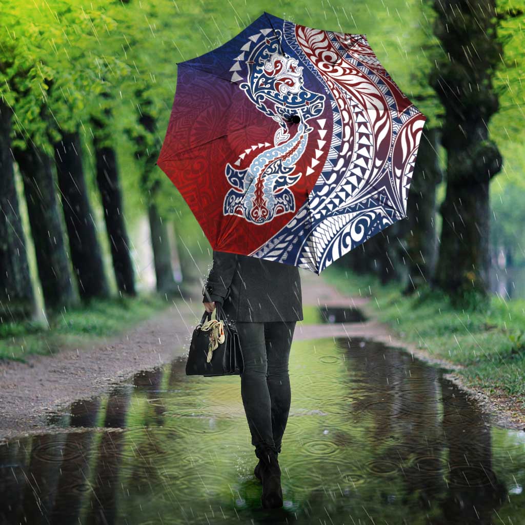 Hawaiian Manta Ray and Hammerhead Shark Tribal Tattoo Umbrella with Polynesian Tribal Pattern Hawaii Flag Color LT03 - Polynesian Pride