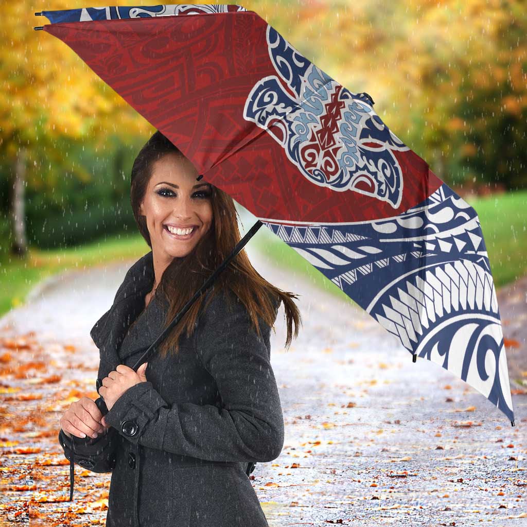 Hawaiian Manta Ray and Hammerhead Shark Tribal Tattoo Umbrella with Polynesian Tribal Pattern Hawaii Flag Color LT03 - Polynesian Pride
