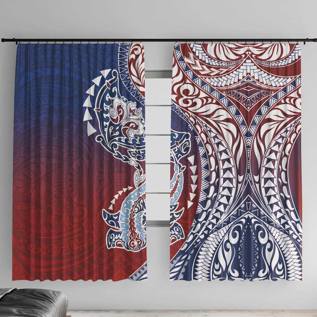 Hawaiian Manta Ray and Hammerhead Shark Tribal Tattoo Window Curtain with Polynesian Tribal Pattern Hawaii Flag Color LT03 With Hooks Multicolor - Polynesian Pride