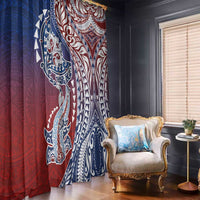 Hawaiian Manta Ray and Hammerhead Shark Tribal Tattoo Window Curtain with Polynesian Tribal Pattern Hawaii Flag Color LT03 - Polynesian Pride