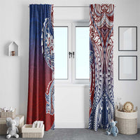 Hawaiian Manta Ray and Hammerhead Shark Tribal Tattoo Window Curtain with Polynesian Tribal Pattern Hawaii Flag Color LT03 - Polynesian Pride