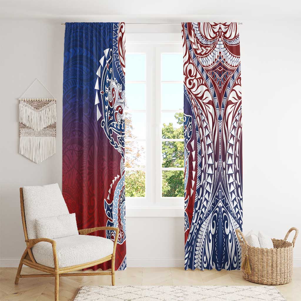 Hawaiian Manta Ray and Hammerhead Shark Tribal Tattoo Window Curtain with Polynesian Tribal Pattern Hawaii Flag Color LT03 - Polynesian Pride