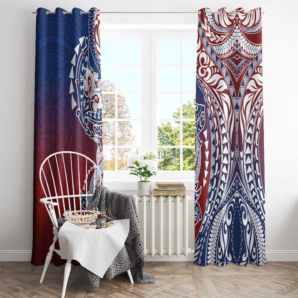 Hawaiian Manta Ray and Hammerhead Shark Tribal Tattoo Window Curtain with Polynesian Tribal Pattern Hawaii Flag Color LT03 - Polynesian Pride