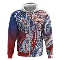 Hawaiian Manta Ray and Hammerhead Shark Tribal Tattoo Zip Hoodie with Polynesian Tribal Pattern Hawaii Flag Color LT03 Zip Hoodie Multicolor - Polynesian Pride
