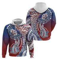 Hawaiian Manta Ray and Hammerhead Shark Tribal Tattoo Zip Hoodie with Polynesian Tribal Pattern Hawaii Flag Color LT03 - Polynesian Pride
