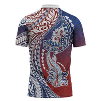 Hawaiian Manta Ray and Hammerhead Shark Tribal Tattoo Zipper Polo Shirt with Polynesian Tribal Pattern Hawaii Flag Color LT03 - Polynesian Pride