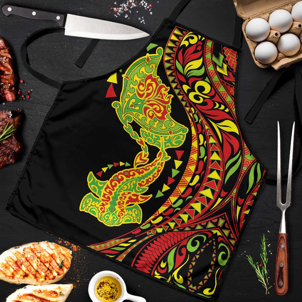 Hawaiian Manta Ray and Hammerhead Shark Tribal Tattoo Apron with Polynesian Tribal Pattern Kanaka Maoli Flag Color LT03 Multicolor - Polynesian Pride