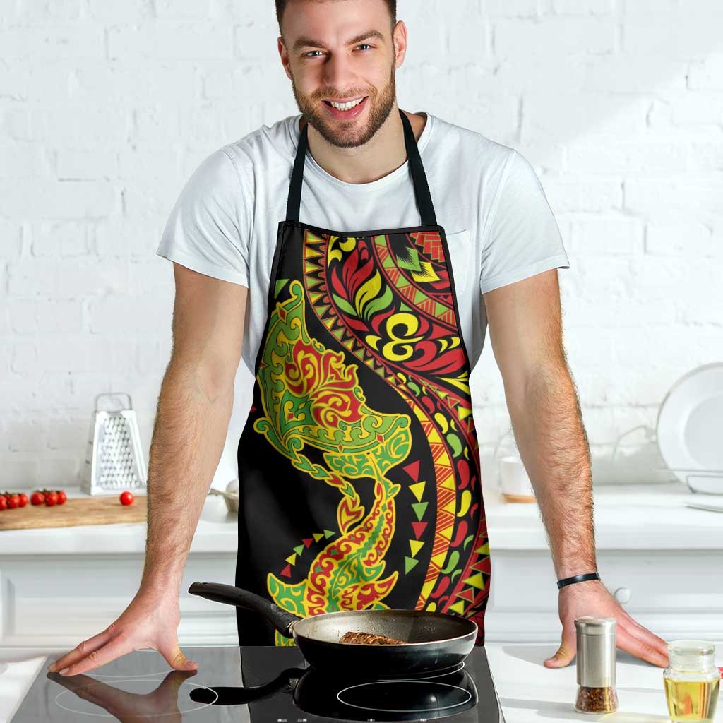 Hawaiian Manta Ray and Hammerhead Shark Tribal Tattoo Apron with Polynesian Tribal Pattern Kanaka Maoli Flag Color LT03 - Polynesian Pride