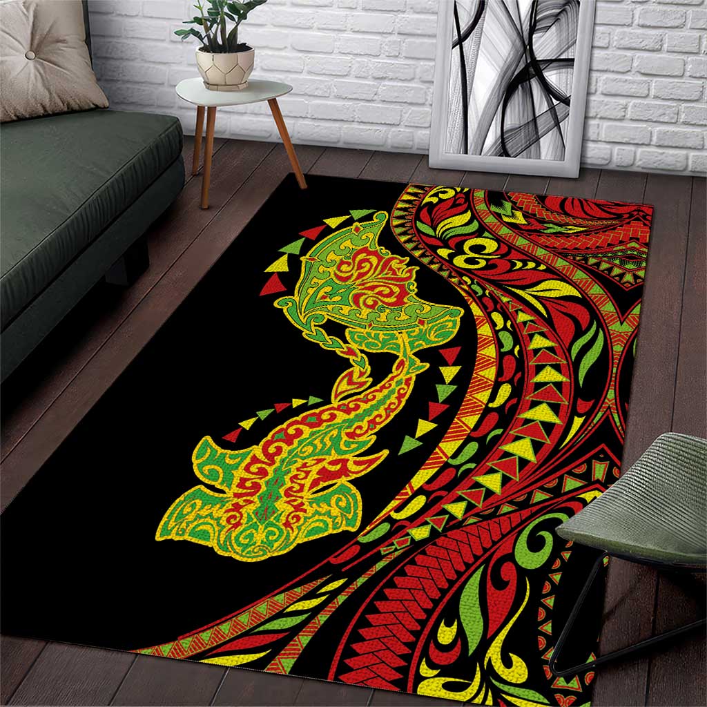 Hawaiian Manta Ray and Hammerhead Shark Tribal Tattoo Area Rug with Polynesian Tribal Pattern Kanaka Maoli Flag Color LT03 Multicolor - Polynesian Pride