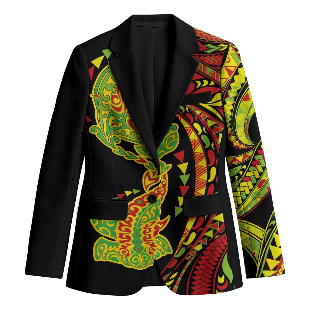 Hawaiian Manta Ray and Hammerhead Shark Tribal Tattoo Blazer with Polynesian Tribal Pattern Kanaka Maoli Flag Color LT03 Unisex Multicolor - Polynesian Pride
