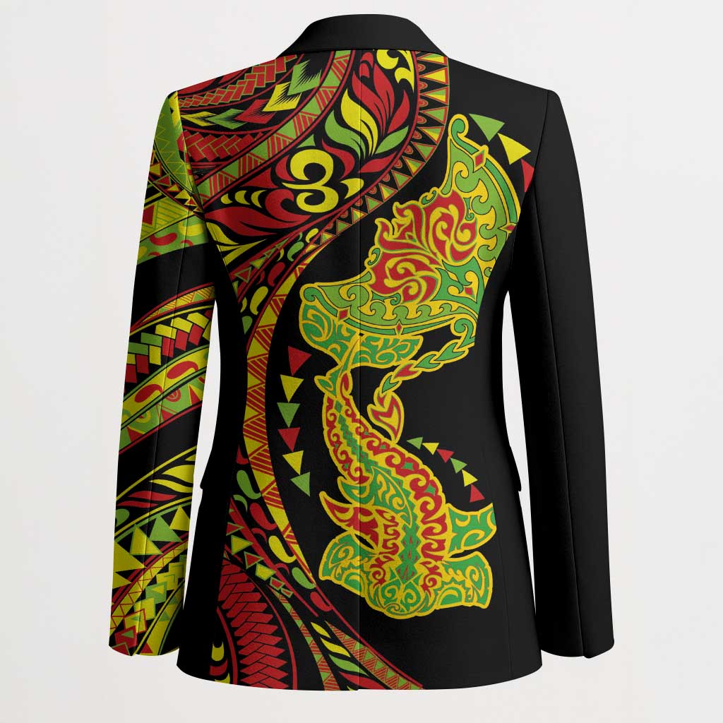 Hawaiian Manta Ray and Hammerhead Shark Tribal Tattoo Blazer with Polynesian Tribal Pattern Kanaka Maoli Flag Color LT03 - Polynesian Pride