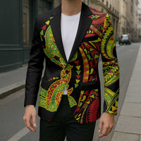 Hawaiian Manta Ray and Hammerhead Shark Tribal Tattoo Blazer with Polynesian Tribal Pattern Kanaka Maoli Flag Color LT03 - Polynesian Pride