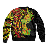 Hawaiian Manta Ray and Hammerhead Shark Tribal Tattoo Bomber Jacket with Polynesian Tribal Pattern Kanaka Maoli Flag Color LT03 - Polynesian Pride