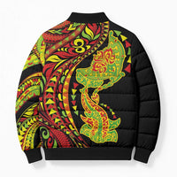 Hawaiian Manta Ray and Hammerhead Shark Tribal Tattoo Bomber Puffer Jacket with Polynesian Tribal Pattern Kanaka Maoli Flag Color LT03 - Polynesian Pride