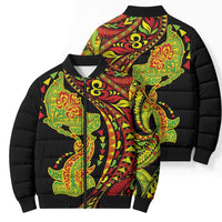 Hawaiian Manta Ray and Hammerhead Shark Tribal Tattoo Bomber Puffer Jacket with Polynesian Tribal Pattern Kanaka Maoli Flag Color LT03 - Polynesian Pride