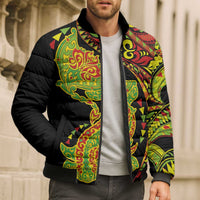 Hawaiian Manta Ray and Hammerhead Shark Tribal Tattoo Bomber Puffer Jacket with Polynesian Tribal Pattern Kanaka Maoli Flag Color LT03 - Polynesian Pride