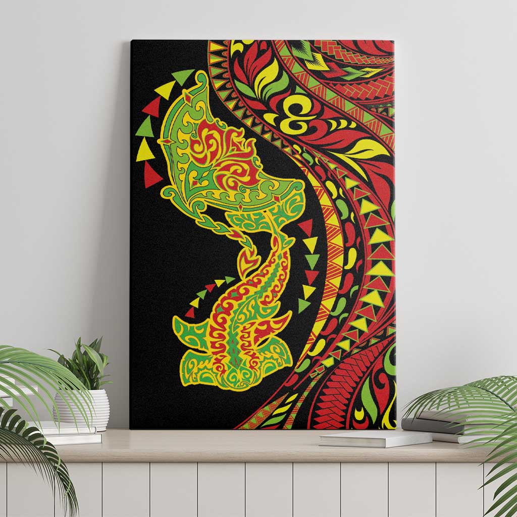 Hawaiian Manta Ray and Hammerhead Shark Tribal Tattoo Canvas Wall Art with Polynesian Tribal Pattern Kanaka Maoli Flag Color LT03 - Polynesian Pride